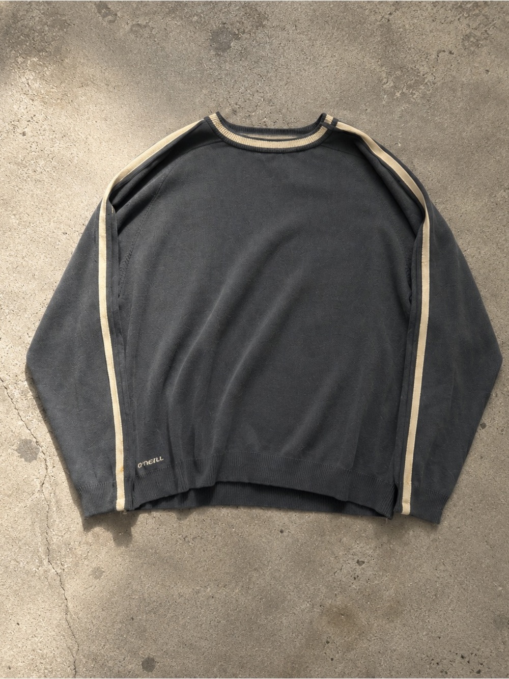 O'Neill Men's Dark Gray Crewneck Sweater with Cream Trim